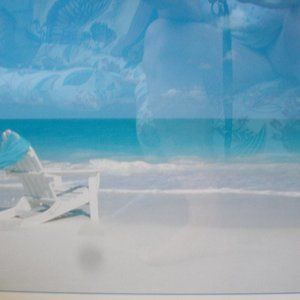 Wall decor, white sands seaside 16"x20" print in wood frame 18.5"x22.5"